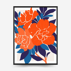 Abstract floral posters template. Modern trendy Matisse minimal style. Pink and blue colors. Hand drawn design for wallpaper, wall decor, print, postcard, cover, template, banner. 