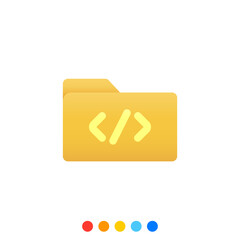 Flat folder design element with coding symbol, Folder icon, Vector and Illustration.