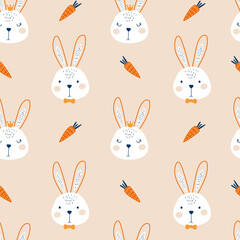 Seamless pattern with cute rabbit. Vector Illustration
