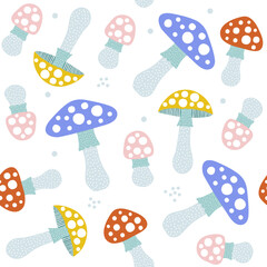 Seamless pattern with cute mushrooms. Kids print. Vector  illustration.