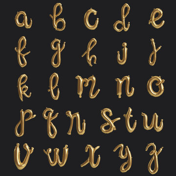 Alphabet handwritten 3d illustration of type 1 golden balloons isolated on black background