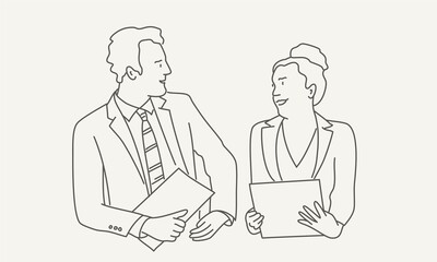 Business meeting and team work, woman and man working in office.