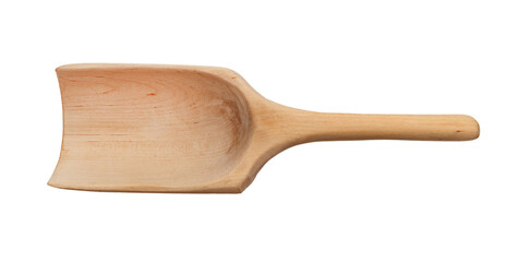 Wooden scoop on a white background. Scoop for bulk food isolate