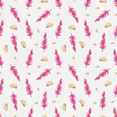 collection of watercolor seamless patterns with tropical vegetation on isolated background (for stationery design, wallpaper, printing on  objects, wrapping paper, fabric, textile, etc.)