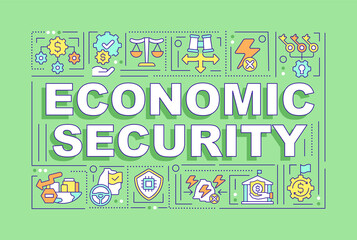 Economic security word concepts green banner. National financial system. Infographics with icons on color background. Isolated typography. Vector illustration with text. Arial-Black font used - obrazy, fototapety, plakaty