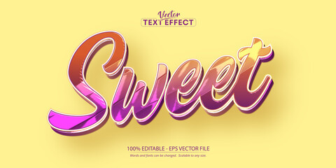 Sweet text effect, editable shiny pink color text style, sweet text on yellow background