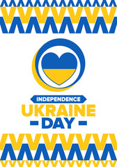 Obraz premium Independence Day in Ukraine. National happy holiday, celebrated annual in August 24. Ukrainian flag. Blue and yellow. Patriotic elements. Poster, card, banner and background. Vector illustration