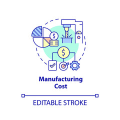 Manufacturing cost concept icon. Material expenditures. Production stage abstract idea thin line illustration. Isolated outline drawing. Editable stroke. Arial, Myriad Pro-Bold fonts used