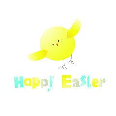 Vector illustration, Easter greeting card with Easter chicken, in yellow blue colors