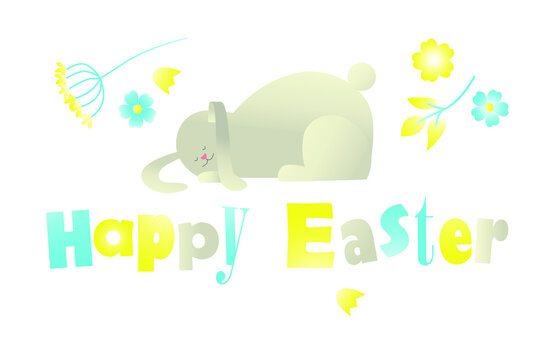 Vector image, Easter greeting card with Easter rabbit, in yellow blue colors