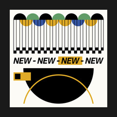 Abstract art social media for an art exhibition. Vector template with primitive shapes elements, modern hipster style. Instagram post template