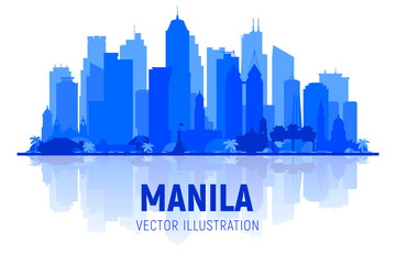 Manila Philippines skyline silhouette at white background. Vector Illustration. Business travel and tourism concept with modern buildings. Image for banner or web site.