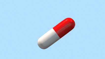 3d Capsule pill isolated on blue background
