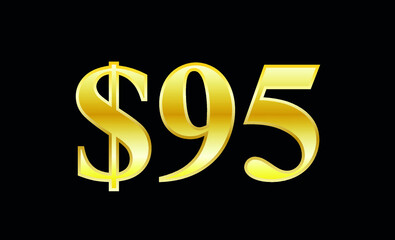 $95 gold dollar. Symbol price and promotional offer. product price tag