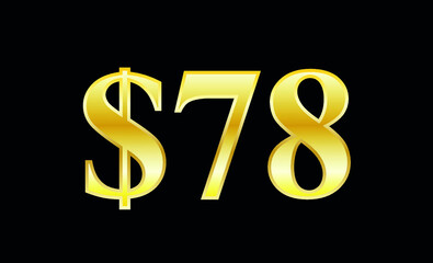 $78 gold dollar. Symbol price and promotional offer. product price tag