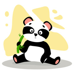 cute funny panda with a branch of bamboo