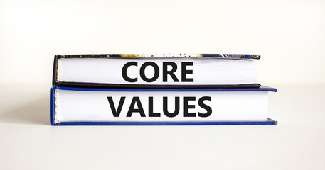 Core values symbol. Concept words Core values on books on a beautiful white table white background. Business value and core values concept, copy space.