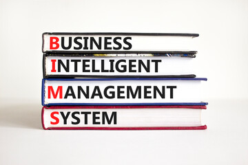BIMS, Business intelligent management system symbol. Concept words BIMS, Business intelligent management system on books on white background. Business intelligent management system concept.