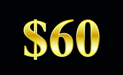 $60 gold dollar. Symbol price and promotional offer. product price tag