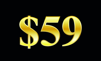 $59 gold dollar. Symbol price and promotional offer. product price tag