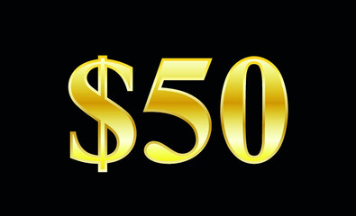 $50 gold dollar. Symbol price and promotional offer. product price tag