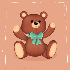 Osito de peluche con lazo, juguete, ilustracion vectorial para tarjetas de cumpleaños, regalos y más. Incluye imagen png.