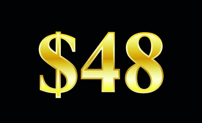 $48 gold dollar. Symbol price and promotional offer. product price tag