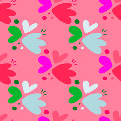 Childish pattern with flowers seamless pattern. Creative abstract heart shape wallpaper.
