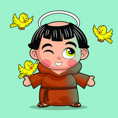 Saint Francisco and bird - coloured version