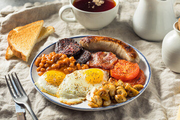Homemade Full English Breakast with Eggs Sausage