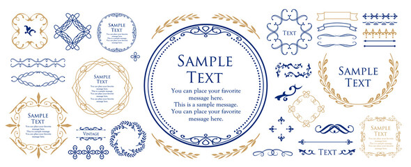 春の植物モチーフのフレームセット。ビンテージフラワー。装飾デザイン。流行りのあしらい