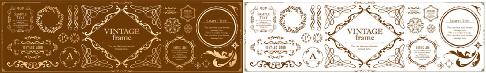 春の植物モチーフのフレームセット。ビンテージフラワー。装飾デザイン。流行りのあしらい