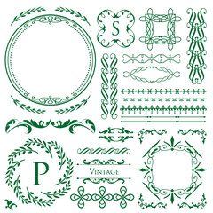 春の植物モチーフのフレームセット。ビンテージフラワー。装飾デザイン。流行りのあしらい