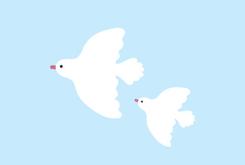青空を飛んでいる白い鳩の親子- 平和・親子・子育てのイメージ素材
