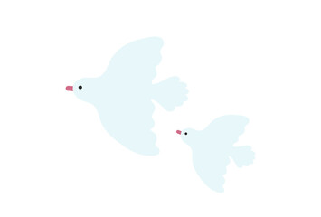 飛んでいる白っぽい水色の鳩の親子- 平和・Peace Day・停戦のイメージ素材