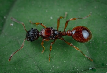 black ant on leaf macro