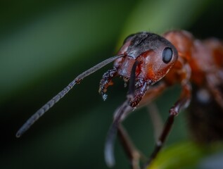 black ant on leaf macro