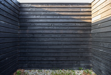 Black wooden fence in yard
