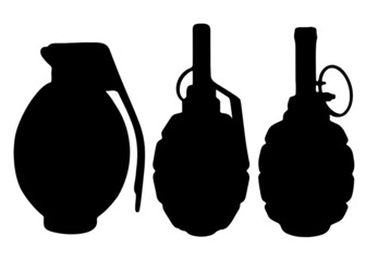 Combat grenades are large in a set. Vector image.