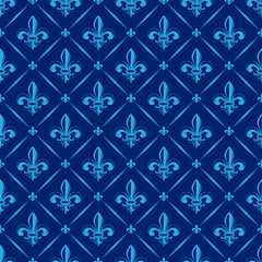 Vector illustration blue seamless background with lily (fleur de lis) for print fabric or poster © SS1001
