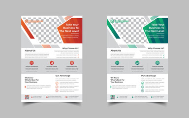 Modern Corporate business flyer template design set or a4 flyer template with blue, green, red, and yellow colors, marketing, business proposal, promotion flyer.