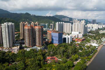 Fototapeta premium Top view of Hong Kong city
