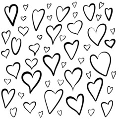 Doodle hearts on white background