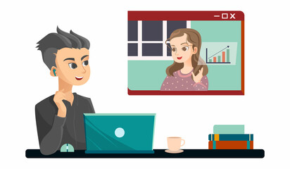 Video call conference concept, working from home, social distancing, business discussion