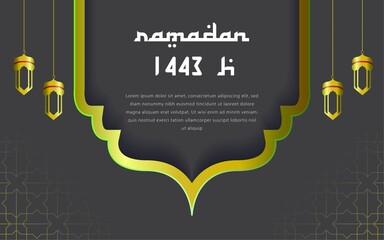 Modern background Ramadan with 3D diamond rice and gold shape mosque