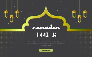 Modern background Ramadan with 3D lamp and gold shape mosque