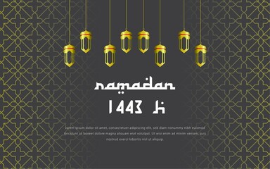 Modern background Ramadan with 3D lamp and pattern gold