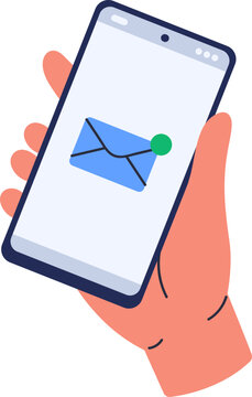 Hand Holding Phone with Message Icon Cartoon Illustration