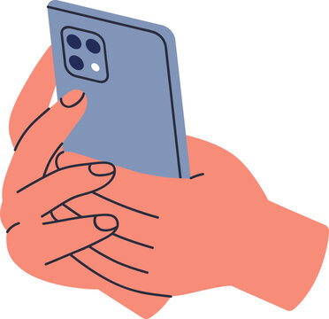 Hands Holding Phone Colored Cartoon Illustration