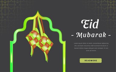 Modern background Eid Mubarak with 3D diamond rice and gold shape mosque